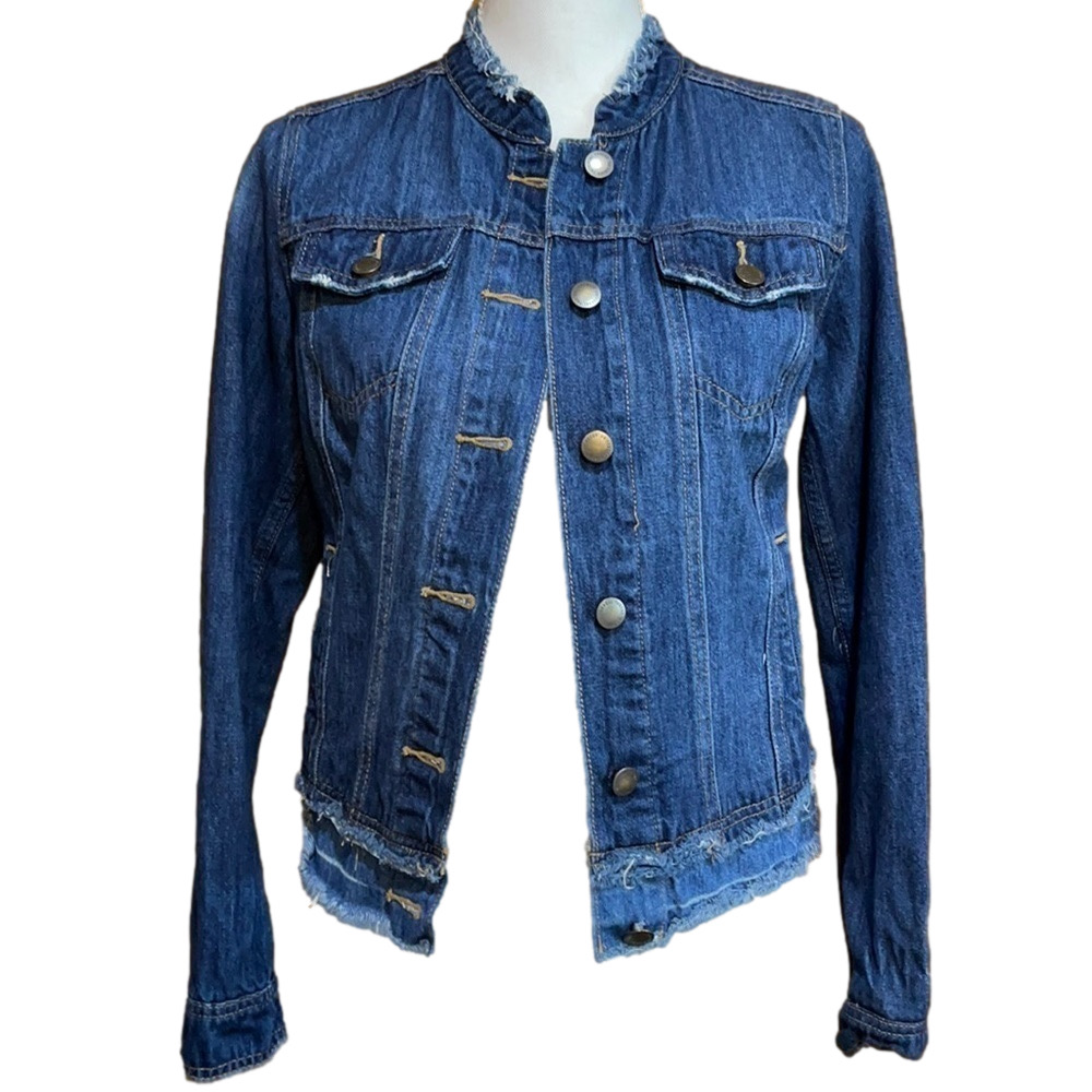 Universal Thread Distressed Jean Jacket w/ Frayed Collar & Hem - EUC